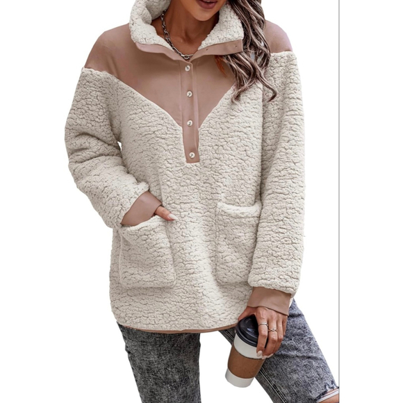 KIRUNDO Tops - Women's KIRUNDO Beige Cream Sherpa Fleece Pullover Sweater M